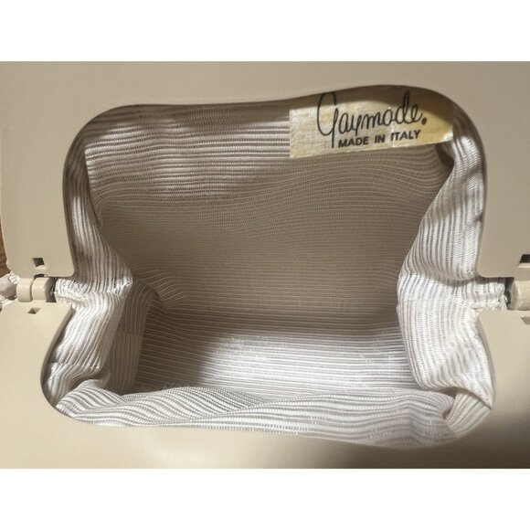 Gaymode Italy Purse Raffia Beaded Cream Beige Celluloid Handle 8” x 8” Clean - Picture 10 of 16